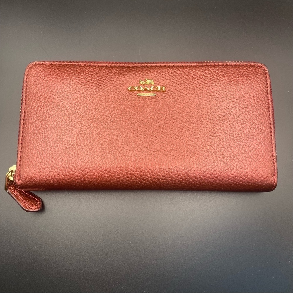 Coach Pebble Leather Accordion Zip around Wallet